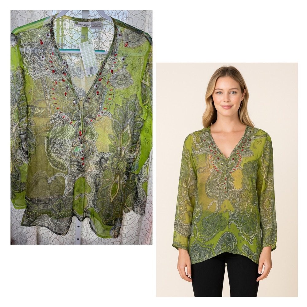Bitter Apple‎ Sheer Beaded Tunic Top – Women's Size L NWT